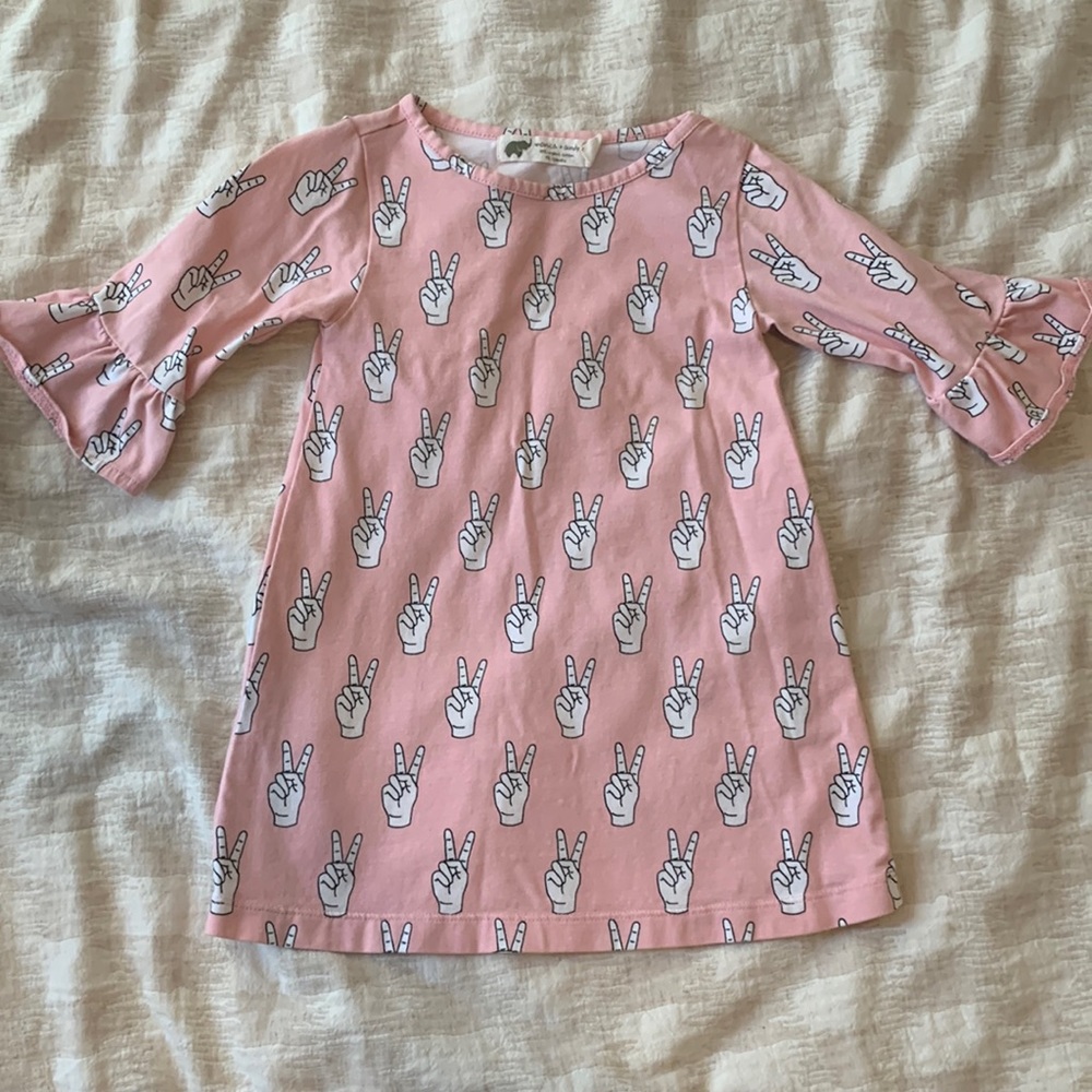 Monica And Andy Peace Sign 2 Dress 18-24 months pink a line Ruffle sleeve girl